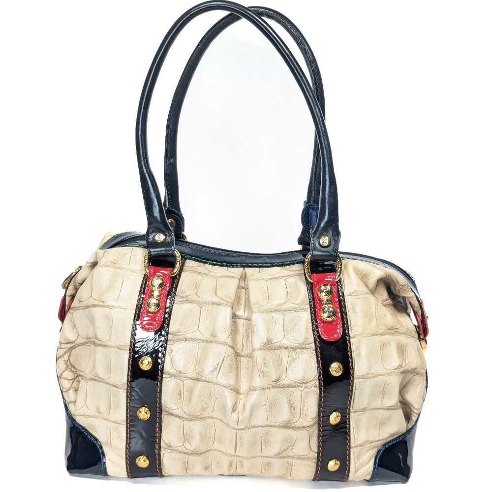 MARINO ORLANDI Cream Croc Embossed Leather Large Bag